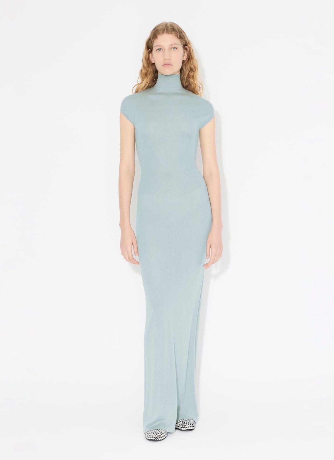 LONG CASHMERE DRESS  ALAÏA BLUE LONG CASHMERE DRESS